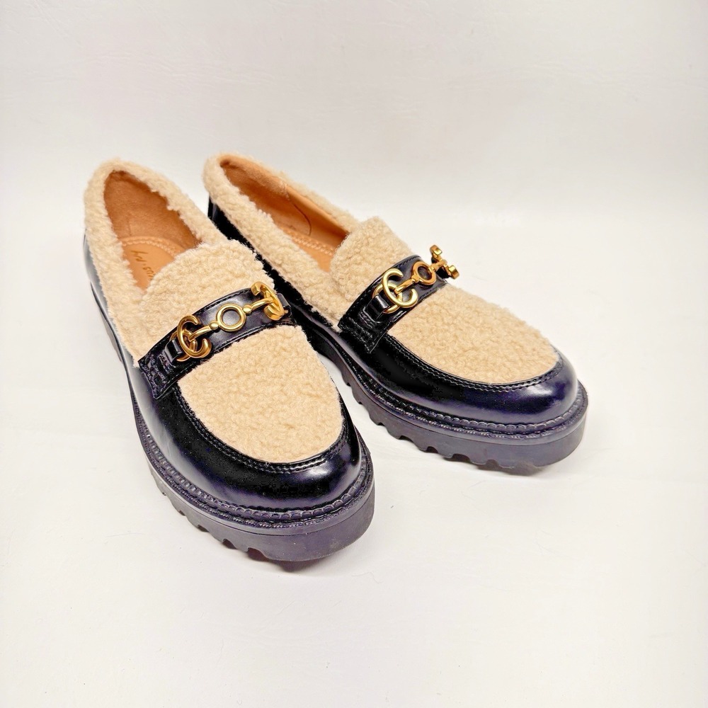 Circus by Sam Edelman Deana Black Faux Shearling Lug Sole Loafers Womens 8.5